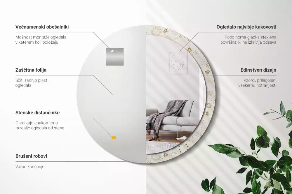 Oglindă rotundă imprimată Model mistic