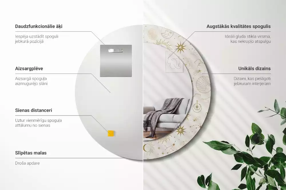 Oglindă rotundă imprimată Model mistic
