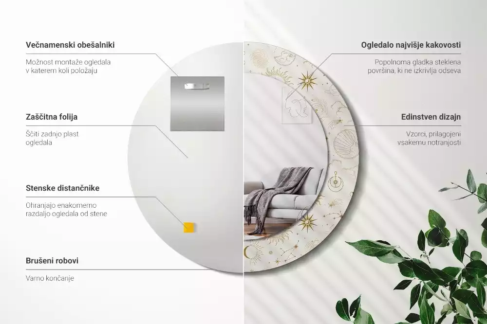 Oglindă rotundă imprimată Model mistic