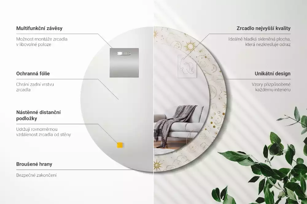 Oglindă rotundă imprimată Model mistic