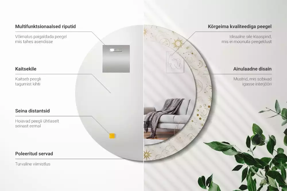 Oglindă rotundă imprimată Model mistic