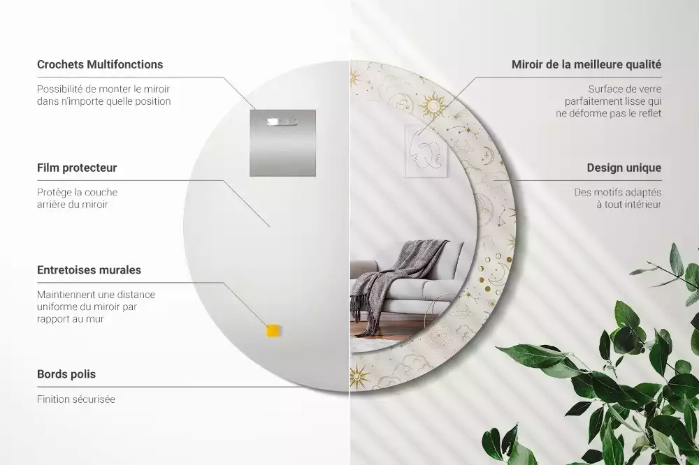 Oglindă rotundă imprimată Model mistic