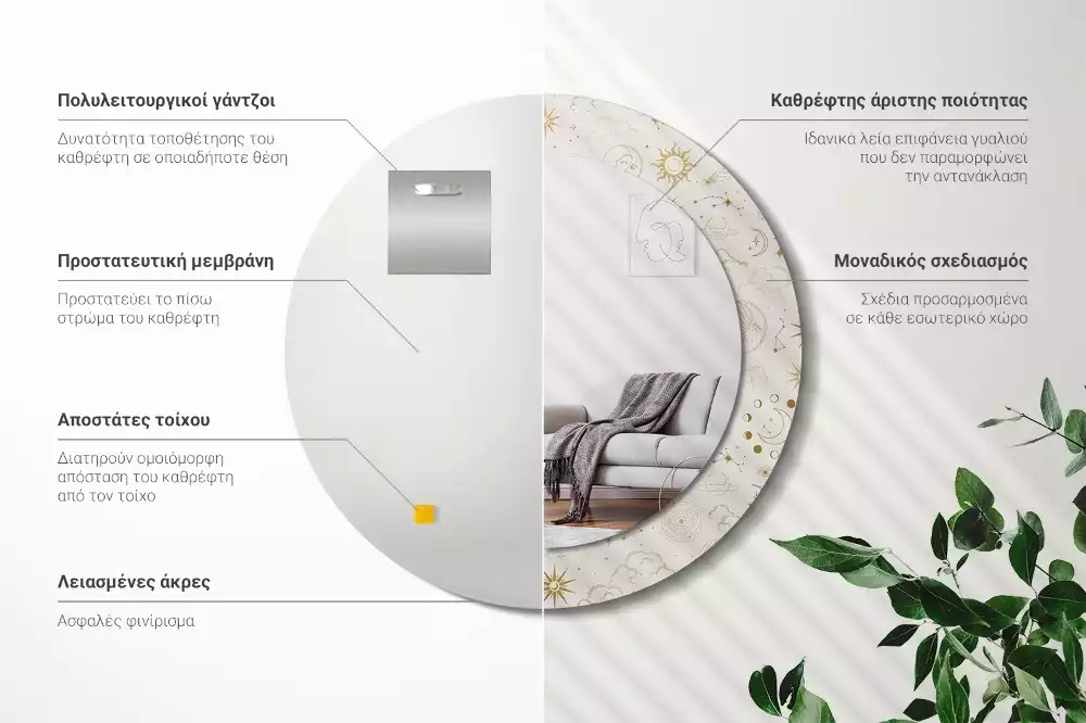 Oglindă rotundă imprimată Model mistic