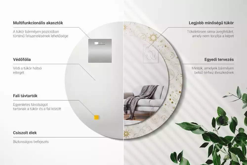 Oglindă rotundă imprimată Model mistic