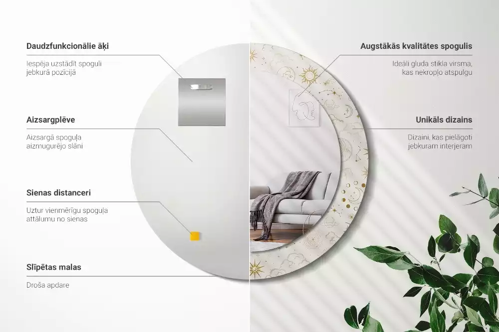 Oglindă rotundă imprimată Model mistic