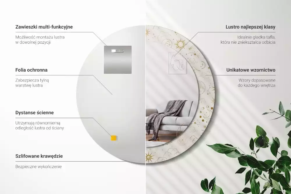 Oglindă rotundă imprimată Model mistic