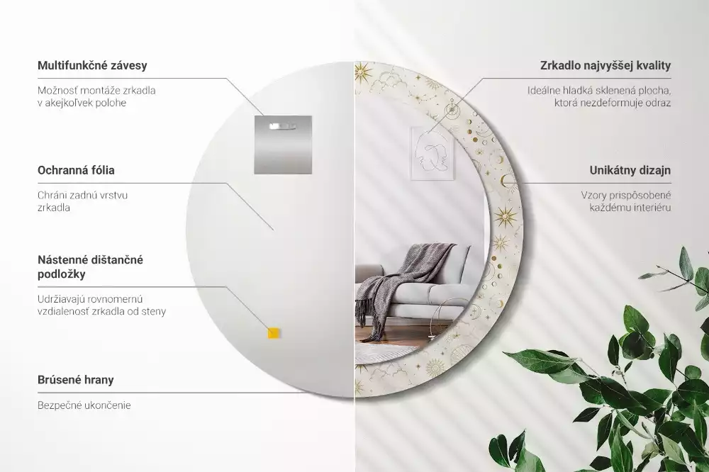 Oglindă rotundă imprimată Model mistic