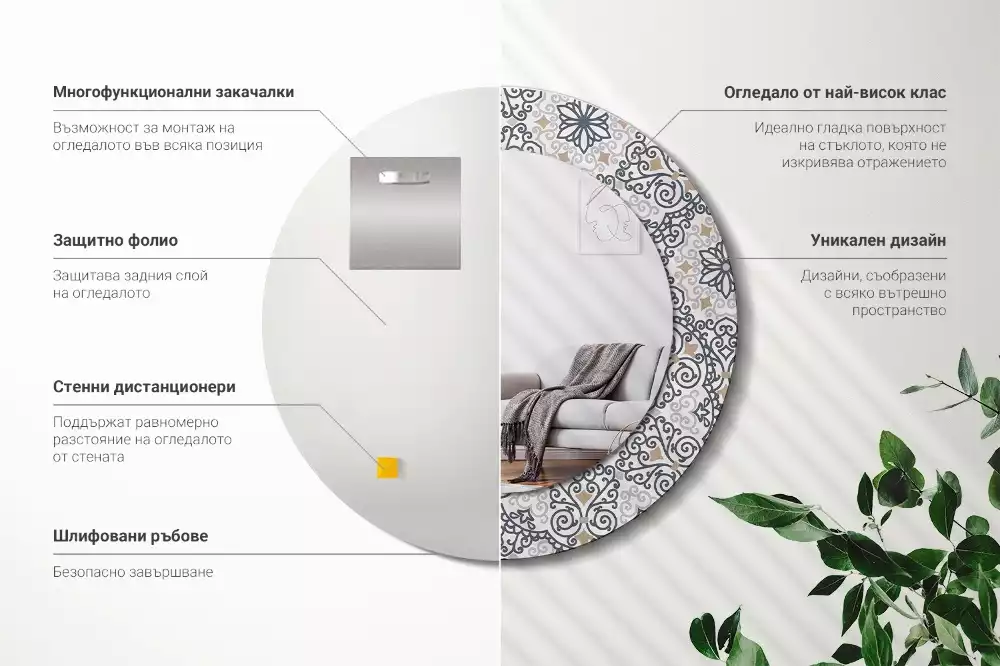 Oglindă rotundă ramă cu imprimeu Ornamente geometrice