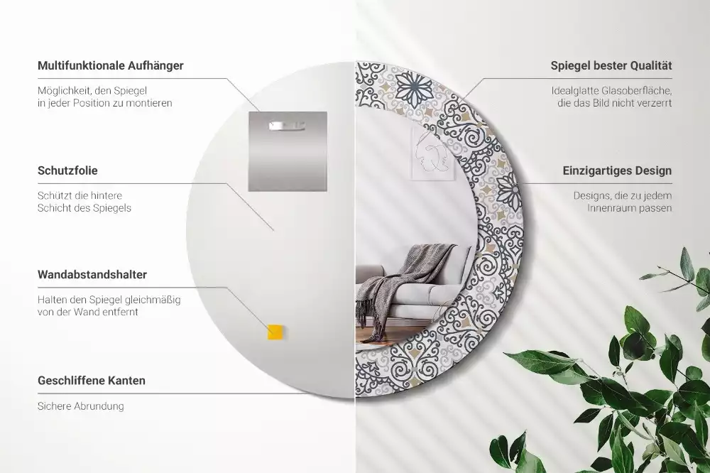 Oglindă rotundă ramă cu imprimeu Ornamente geometrice