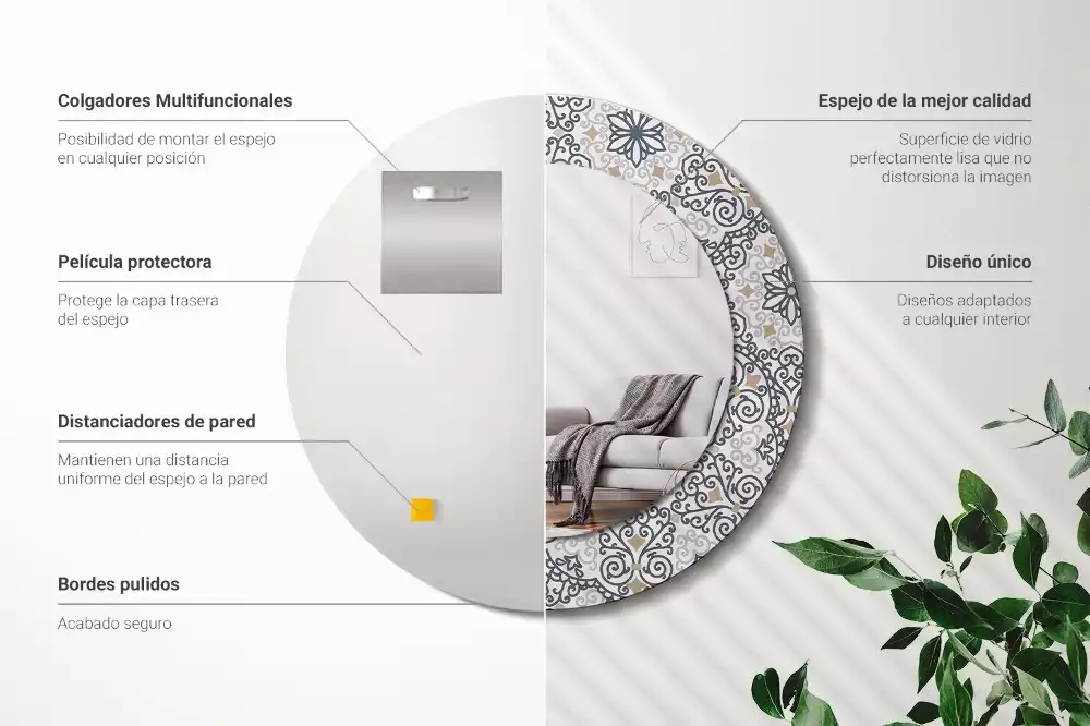 Oglindă rotundă ramă cu imprimeu Ornamente geometrice