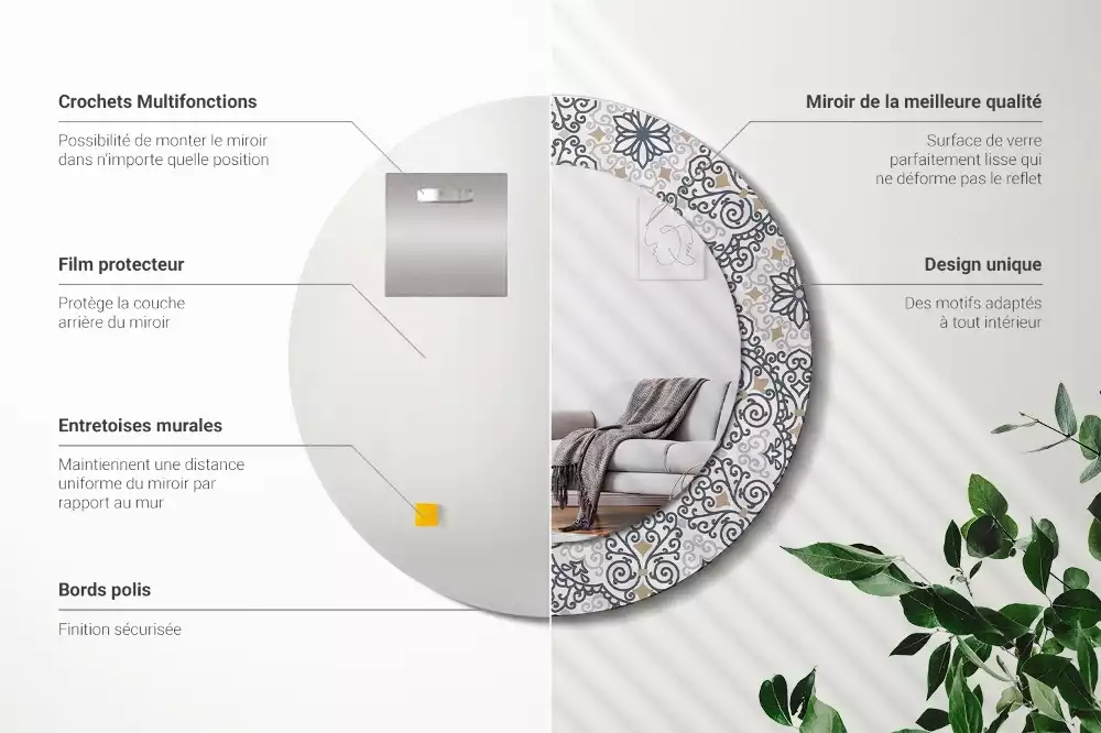 Oglindă rotundă ramă cu imprimeu Ornamente geometrice