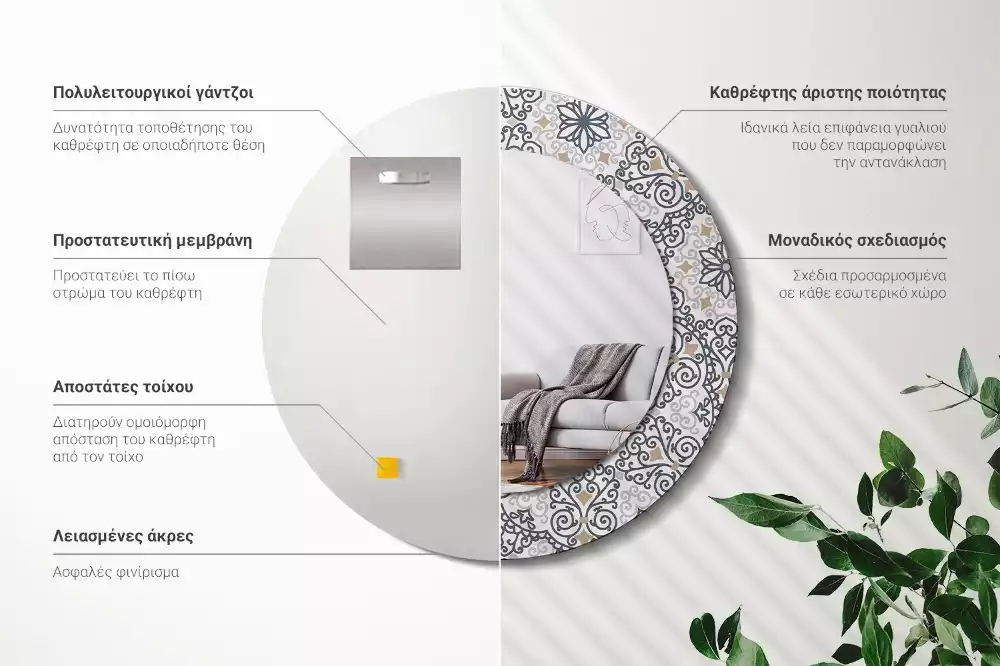 Oglindă rotundă ramă cu imprimeu Ornamente geometrice
