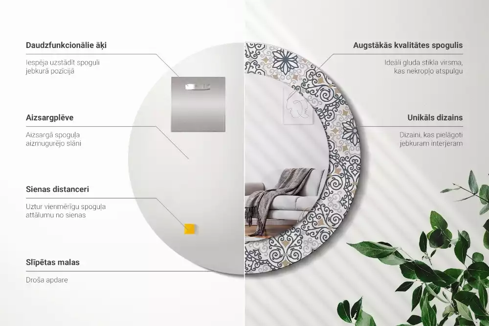 Oglindă rotundă ramă cu imprimeu Ornamente geometrice