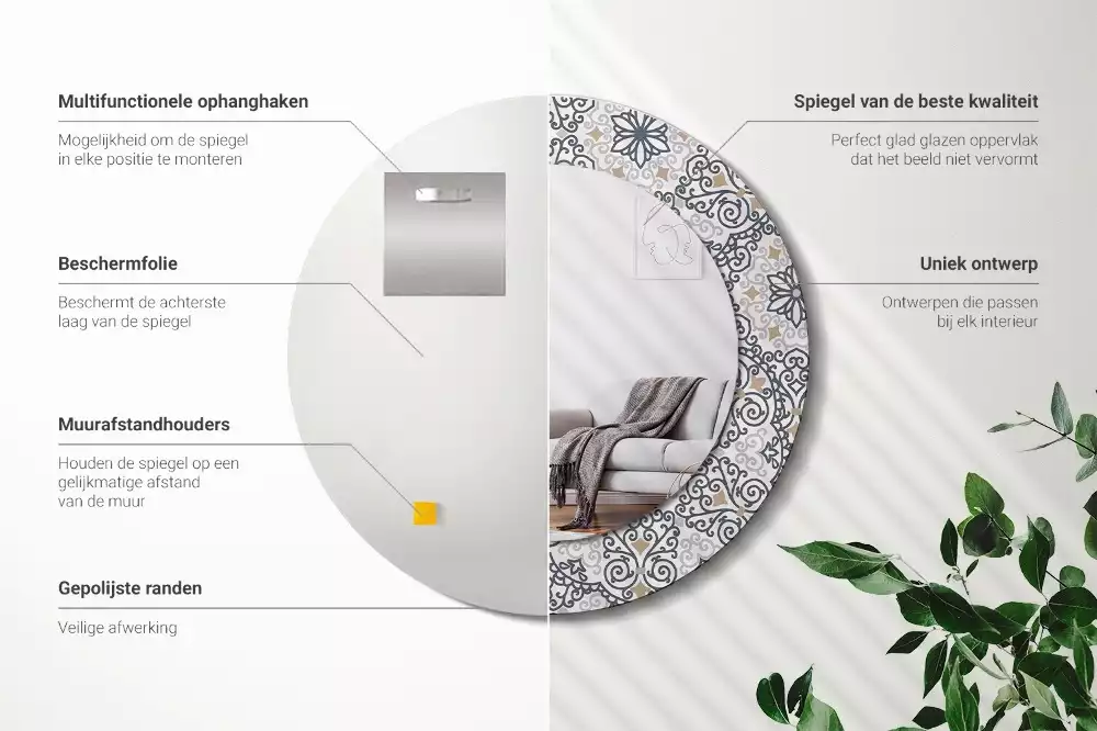 Oglindă rotundă ramă cu imprimeu Ornamente geometrice