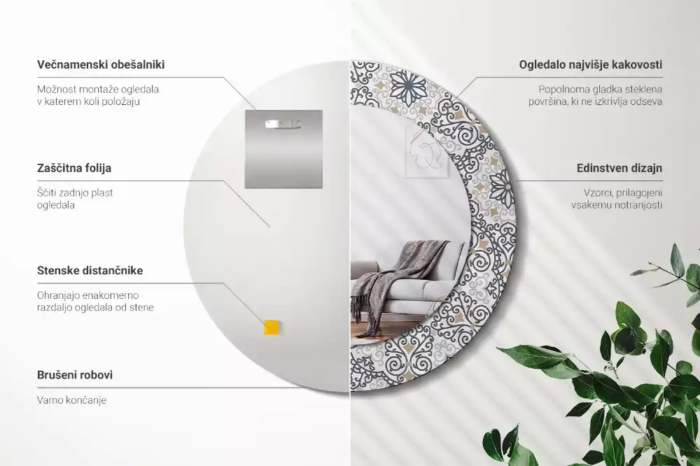 Oglindă rotundă ramă cu imprimeu Ornamente geometrice