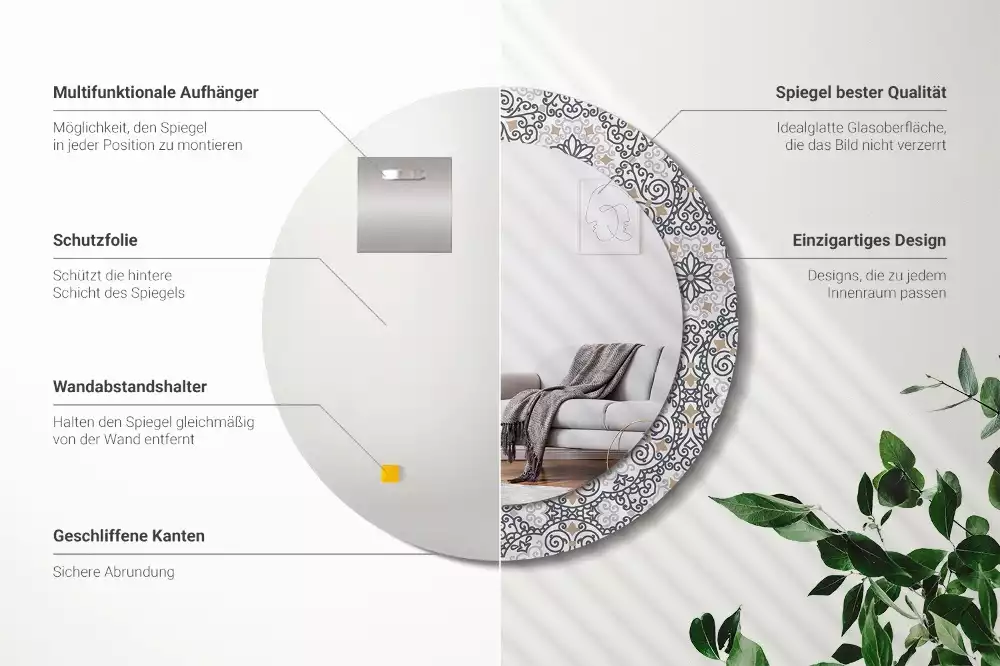 Oglindă rotundă ramă cu imprimeu Ornamente geometrice