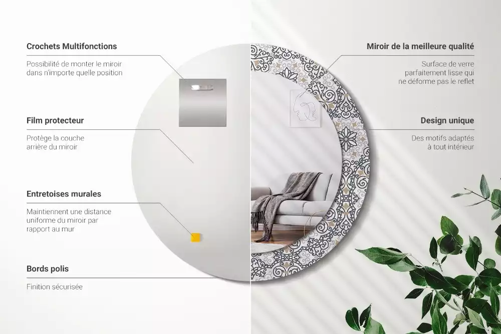 Oglindă rotundă ramă cu imprimeu Ornamente geometrice