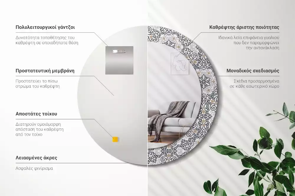 Oglindă rotundă ramă cu imprimeu Ornamente geometrice