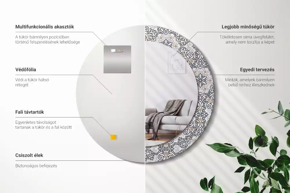 Oglindă rotundă ramă cu imprimeu Ornamente geometrice