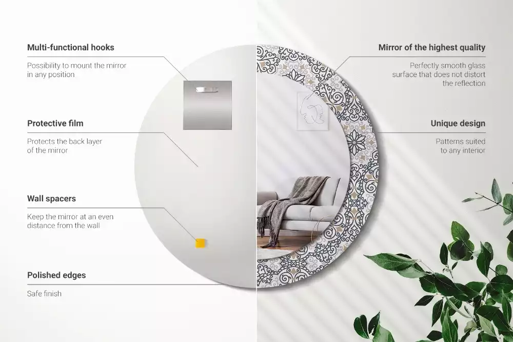 Oglindă rotundă ramă cu imprimeu Ornamente geometrice