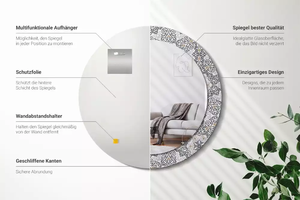 Oglindă rotundă ramă cu imprimeu Ornamente geometrice