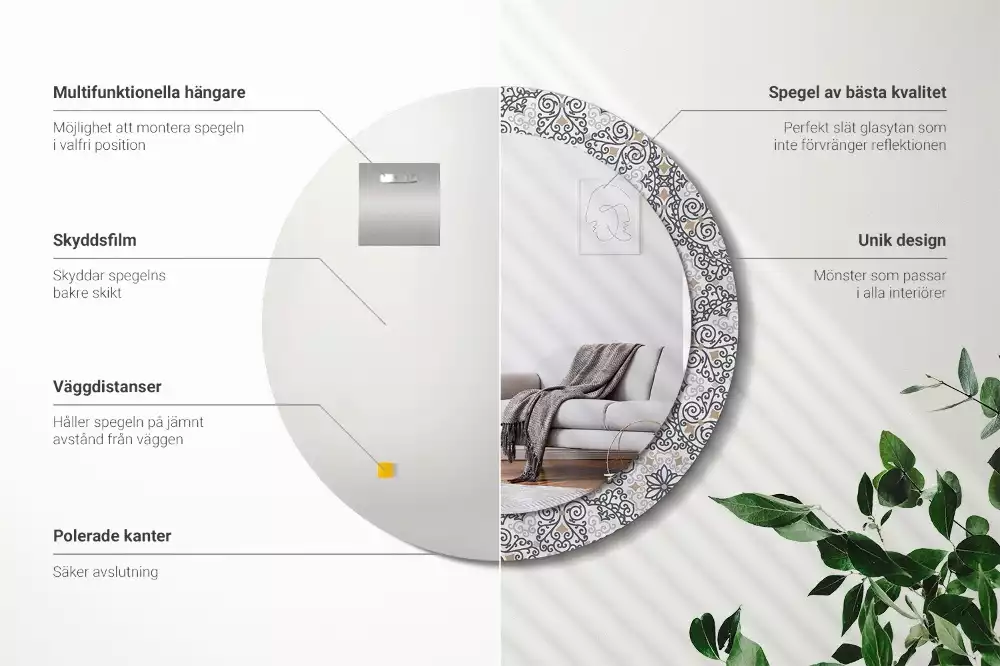 Oglindă rotundă ramă cu imprimeu Ornamente geometrice