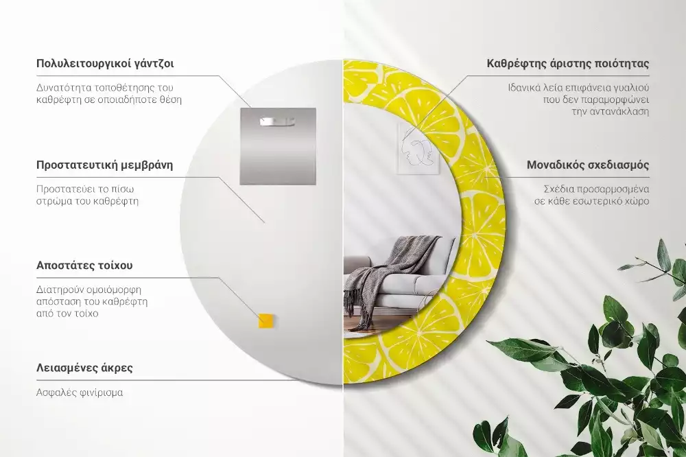 Oglindă cu decor rotundă Lămâi