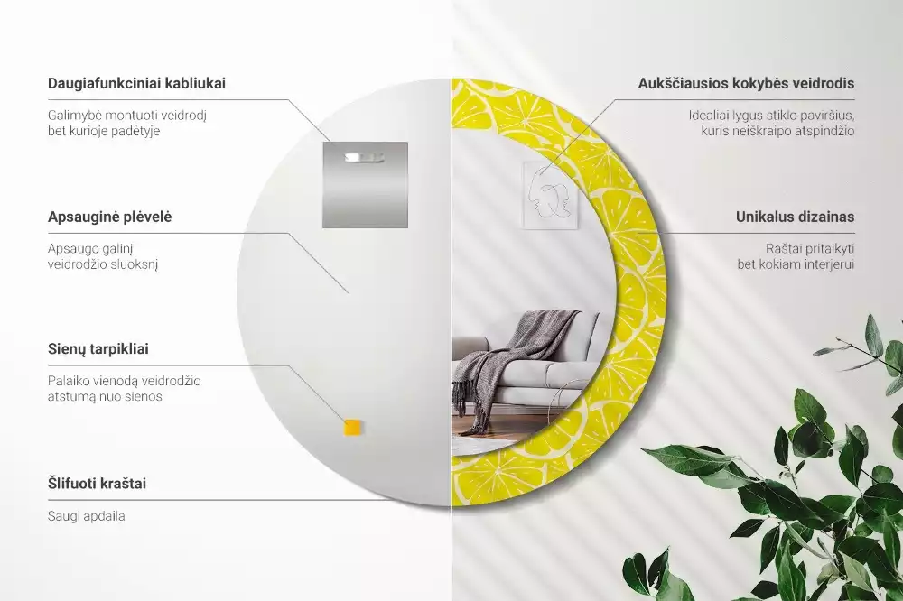 Oglindă cu decor rotundă Lămâi