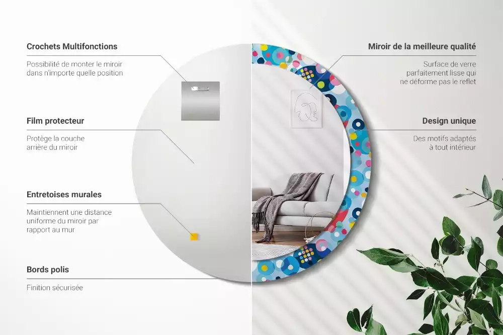 Oglindă rotundă imprimată Cercuri colorate