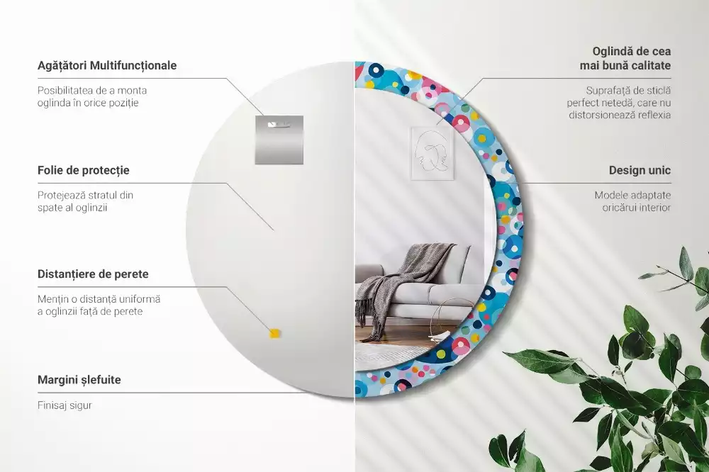 Oglindă rotundă imprimată Cercuri colorate