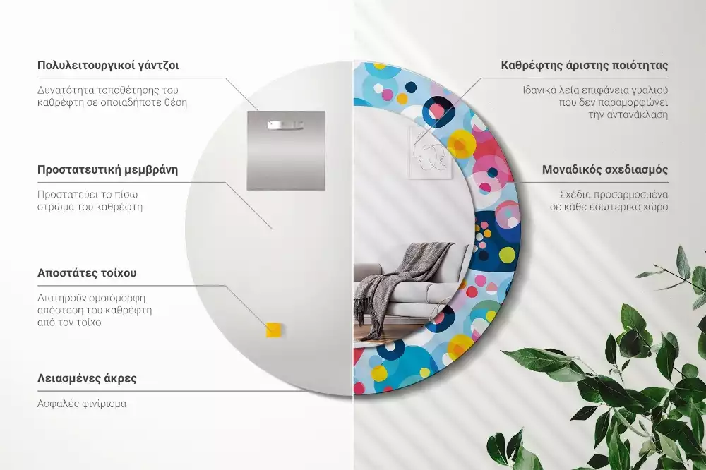 Oglindă rotundă imprimată Cercuri colorate