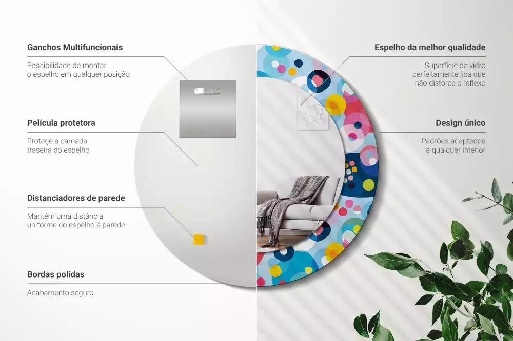Oglindă rotundă imprimată Cercuri colorate