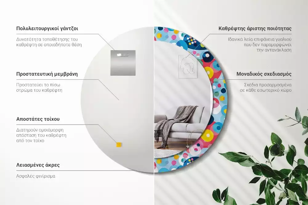 Oglindă rotundă imprimată Cercuri colorate