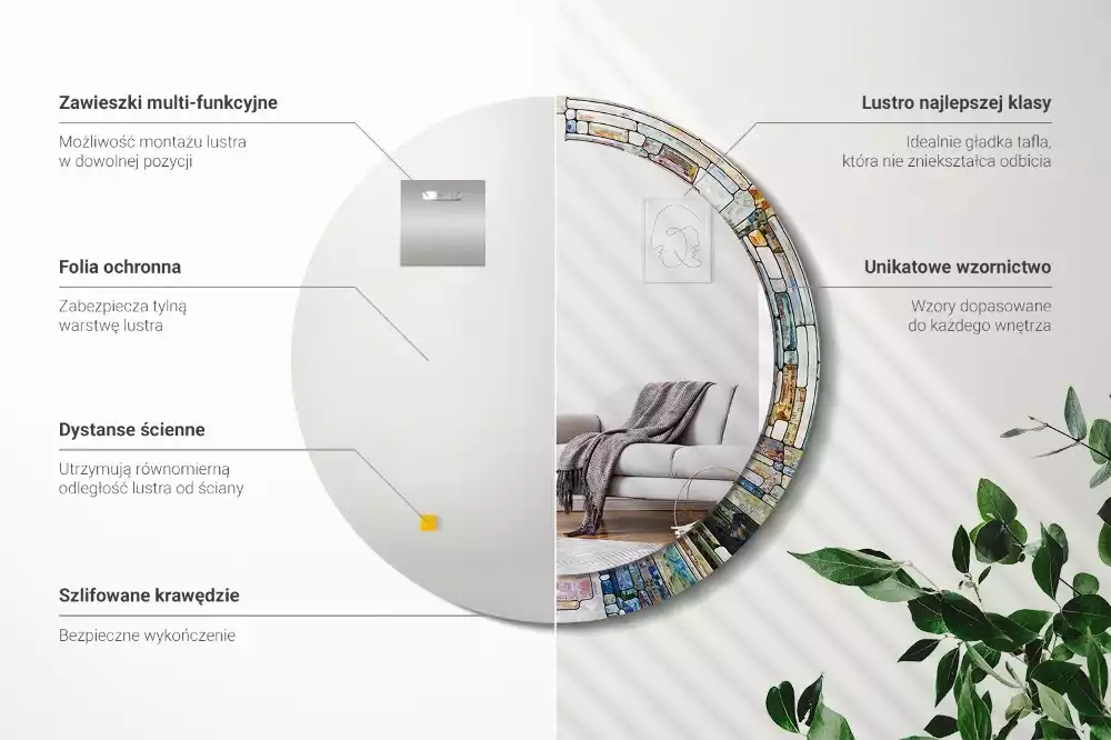 Oglindă rotundă ramă cu imprimeu Vitraliu