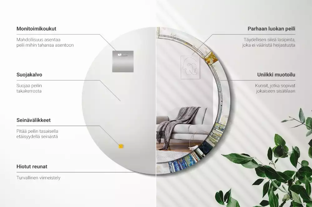 Oglindă rotundă ramă cu imprimeu Vitraliu