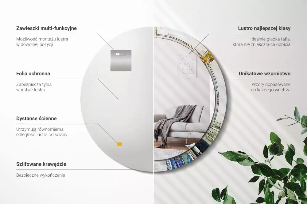 Oglindă rotundă ramă cu imprimeu Vitraliu