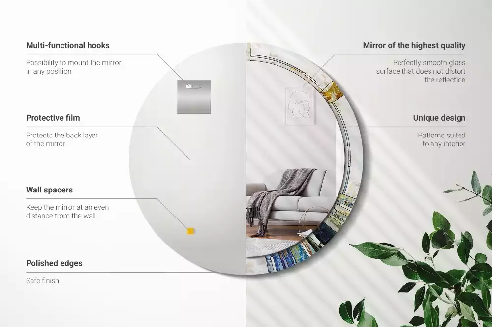 Oglindă rotundă ramă cu imprimeu Vitraliu