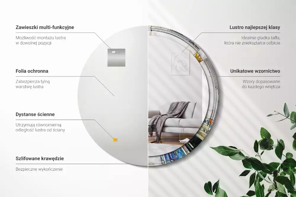 Oglindă rotundă ramă cu imprimeu Vitraliu