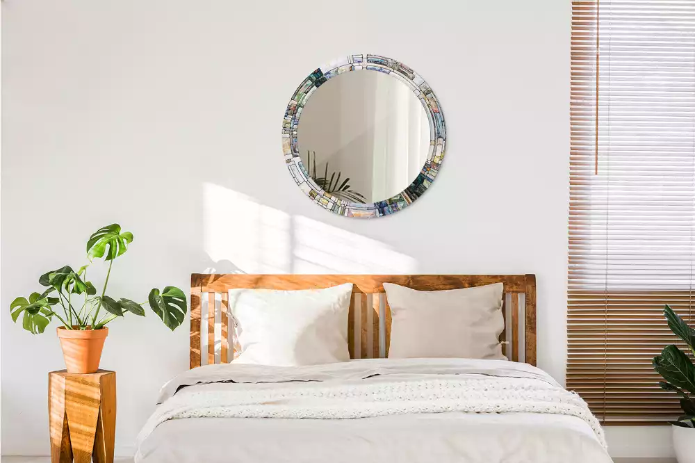 Oglindă rotundă ramă cu imprimeu Vitraliu