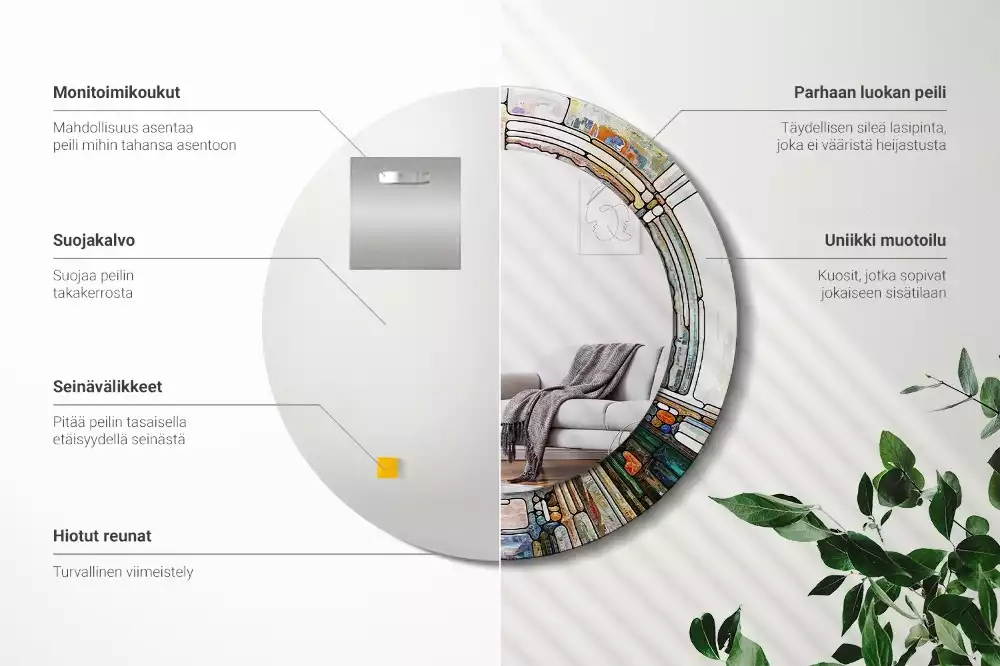 Oglindă rotundă ramă cu imprimeu Vitraliu