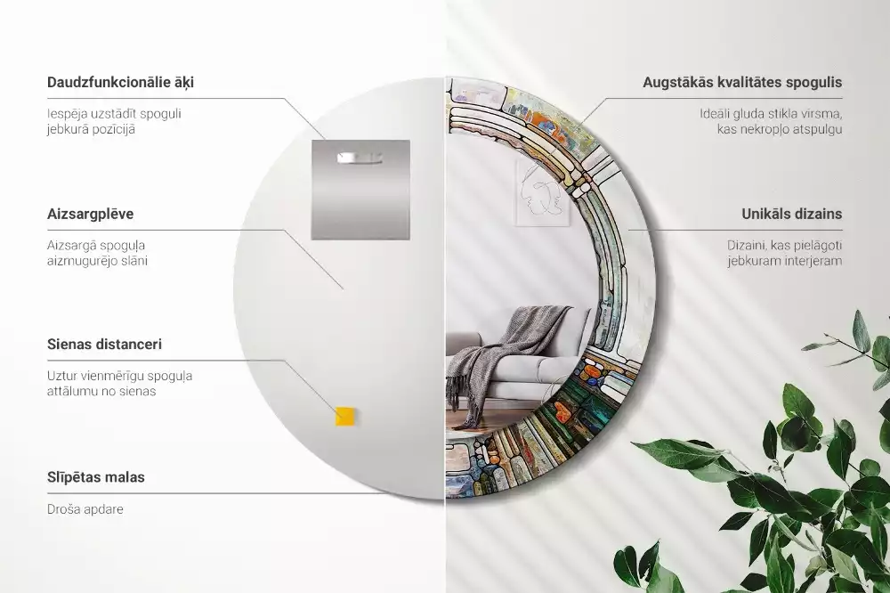 Oglindă rotundă ramă cu imprimeu Vitraliu