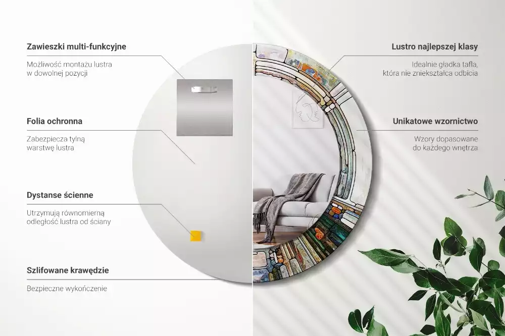 Oglindă rotundă ramă cu imprimeu Vitraliu