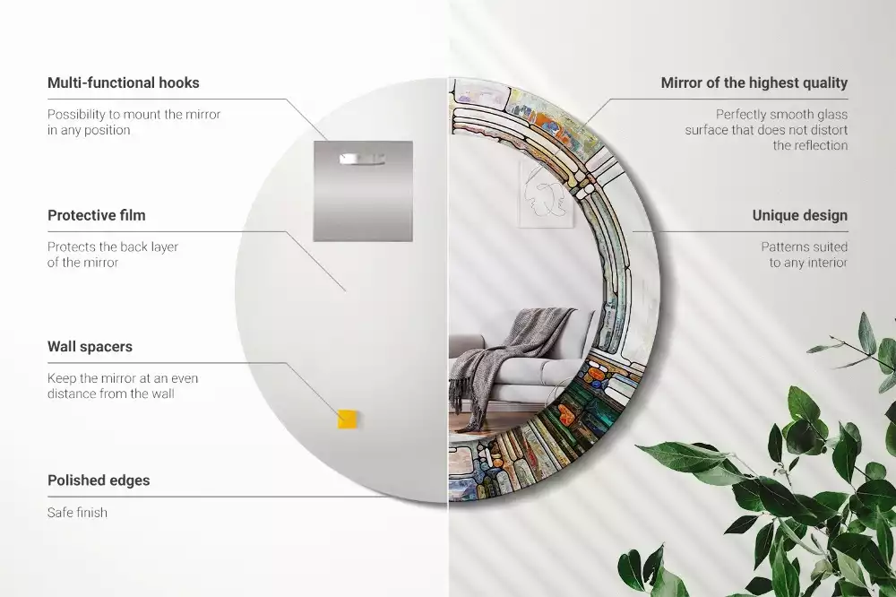 Oglindă rotundă ramă cu imprimeu Vitraliu