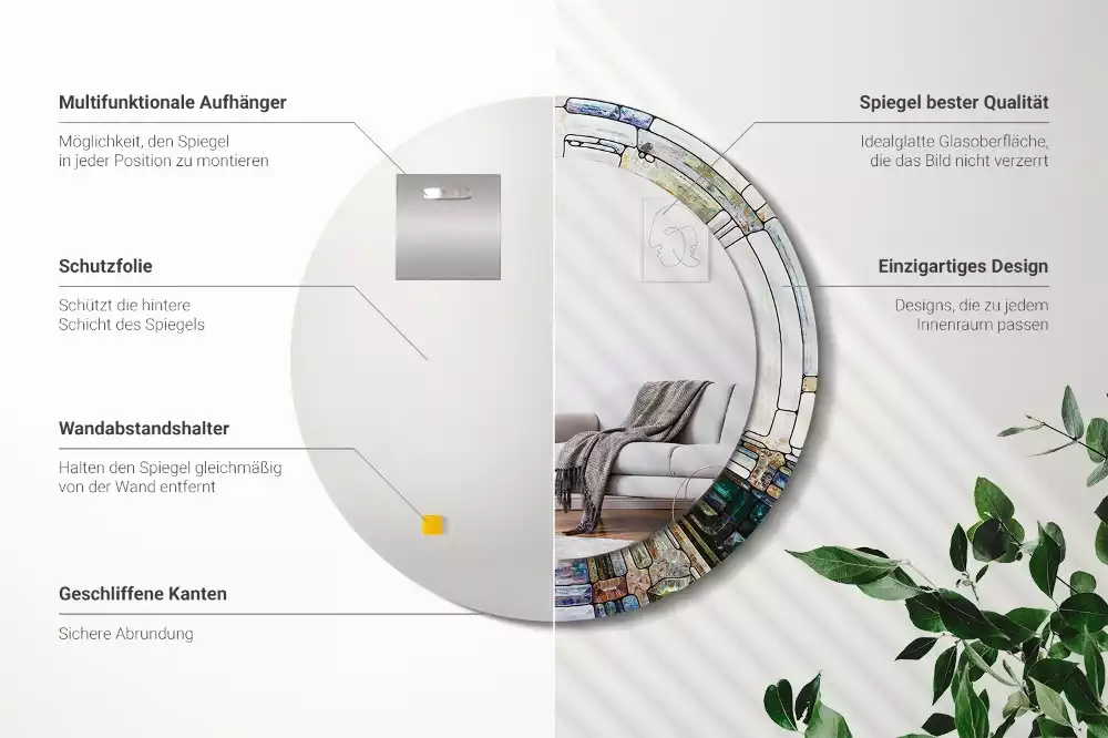 Oglindă rotundă ramă cu imprimeu Vitraliu