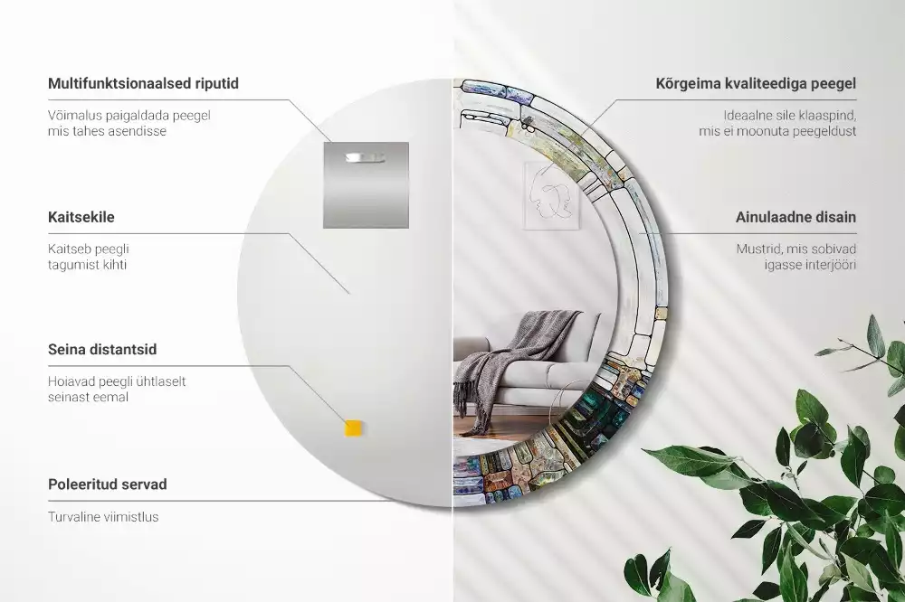 Oglindă rotundă ramă cu imprimeu Vitraliu