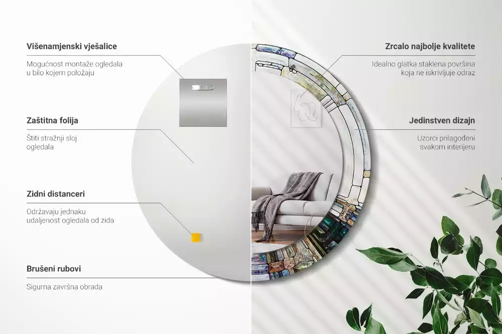 Oglindă rotundă ramă cu imprimeu Vitraliu