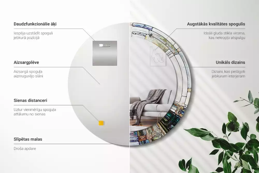 Oglindă rotundă ramă cu imprimeu Vitraliu