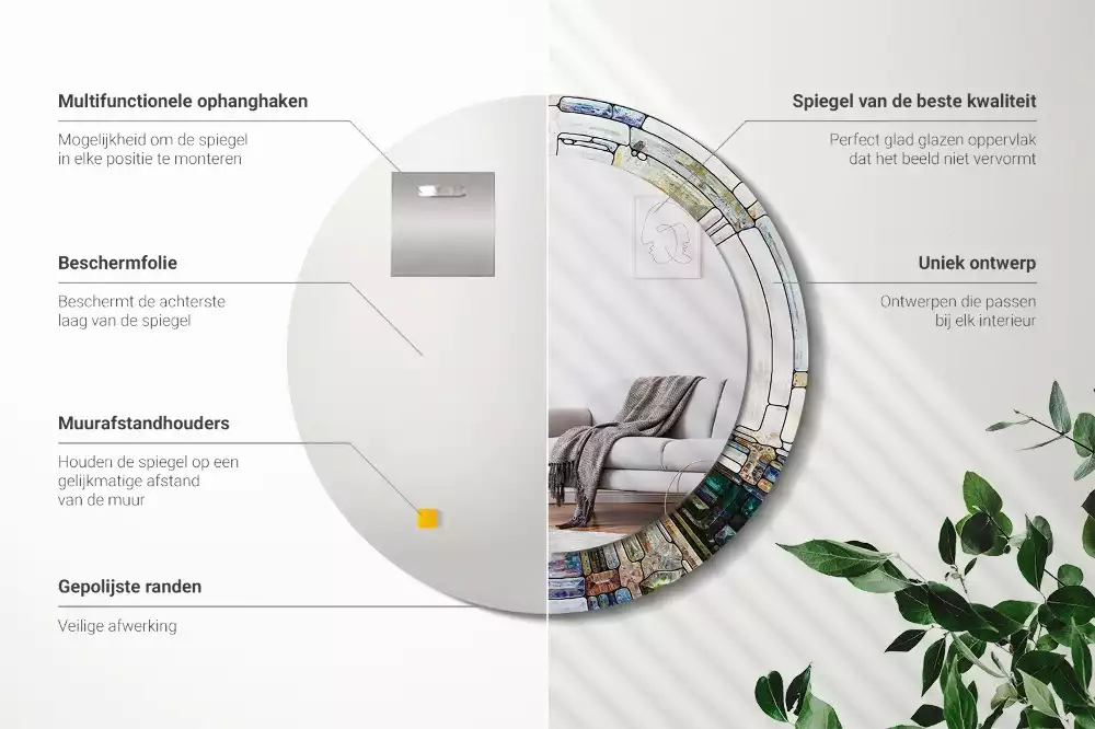 Oglindă rotundă ramă cu imprimeu Vitraliu