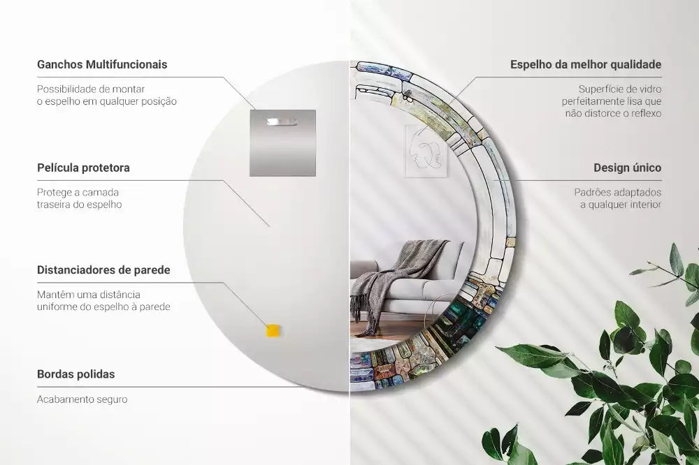 Oglindă rotundă ramă cu imprimeu Vitraliu