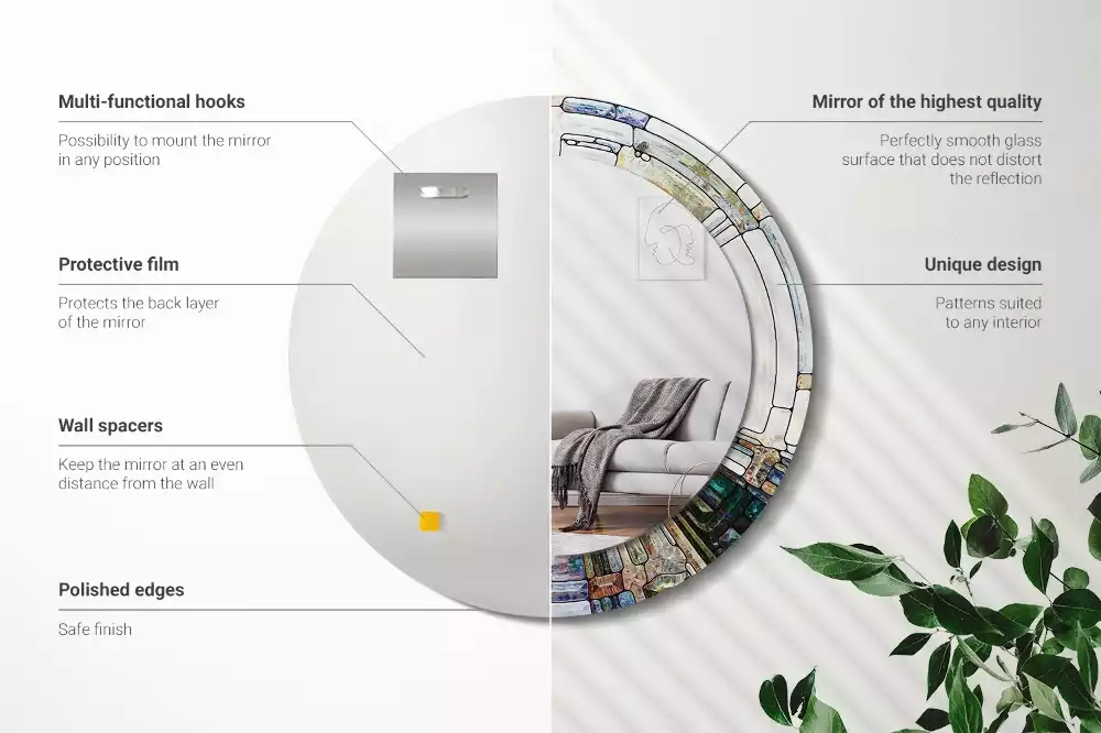 Oglindă rotundă ramă cu imprimeu Vitraliu